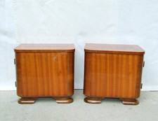 Pair of Art Deco Bedside Cabinets, Nightstands. Vintage Antique Walnut Tables.