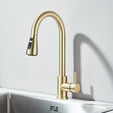 Brushed Gold Kitchen Faucet Single Hole Stainless Steel Pull Down Sink Mixer Tap