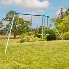 Garden Triple Swing Set with Glider Outdoor Kids Play Fun Heavy Duty Chain Blue