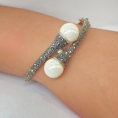 Pearl marcasite bangle 925 - pearl,