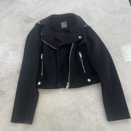 Black suede biker jacket - black,