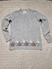 Falmer Heritage Cottagecore Flecked Embroidered Grey Crew Neck Knitted Jumper 14