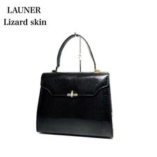 LAUNER LONDON Lizard Leather BLACK Hand BAG Simple Elegant GOLD USED FROM JAPAN