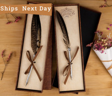 Feather Pen Writing Calligraphy Ballpoint Pen Black Ink Vintage Design Gift