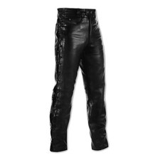 Mens Motorcycle Motorbike Biker Leather Trousers Jeans Laces Cruiser Black 40