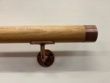 Handrail Stair Rail - Round Oak with Rose Gold Round Brackets and Flat Ends