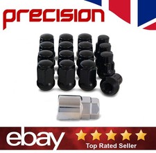 Precision 12 Black Wheel Nuts and 4 Locking Nuts fr Honda Jazz Aftrmarket Alloys
