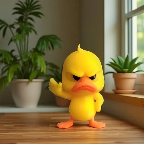 Angry yellow duck - yellow, with