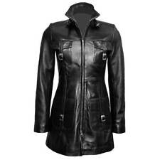 Womens Trench Style Coat Goth Matrix Steampunk Real Leather Black Winter Coat