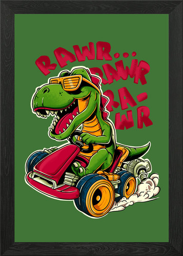 Dino kart rawr framed wall - framed, art