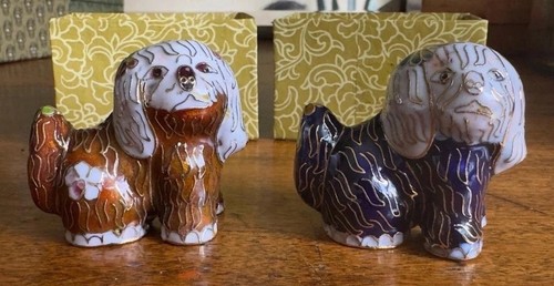 Pair cloisonné enamel dog - of,