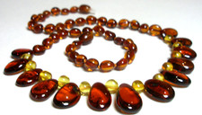 REAL BALTIC AMBER LADIES' NECKLACE 45 cm - dark cognac leaf