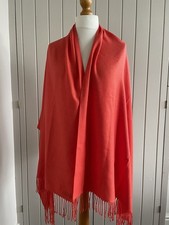 Pashmina Original Shawl 79" x 29.5" Coral Red/Orange 90% Cashmere & 10% Silk
