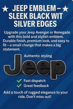 Jeep Emblem In BLACK With Silver Edges. Avenger, compass, renegade, wagoneer. 
