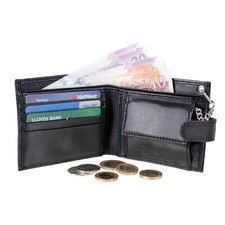 Mens Biker Genuine Leather Wallet With Coin Pocket And Safety Metal Chain Boxed