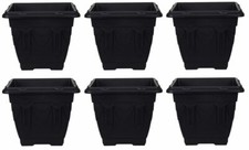 6 Black Square Venetian Pot Decorative Plastic Plant Planter Garden Flower 22cm