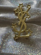 Ysl Saint Laurent Star Rare Gold Brooch Large Dress Coord Engraved Charm Pin Ysl
