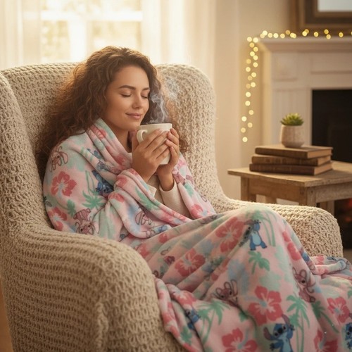 Disney stitch throw fleece bed - throw,