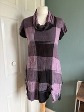 Masai Clothing Crinkle Tunic Dress Purple Black Cowl Neck Medium Lagenlook