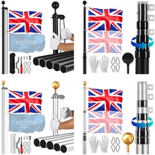 VEVOR 20/25/30FT Detachable/Telescopic British Flagpole Kit Heavy Duty Aluminum