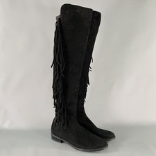 STUART WEITZMAN Size 7.5 Black Nylon Suede Fringe Pull On Boots