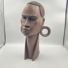 VTG African Bust Hand Carved Wood Sculpture Tribal Head Wooden 1979 (Signed Art)