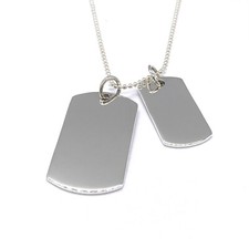 925 Sterling Silver Solid Army Dog Tags on Sterling Silver Ball Chain