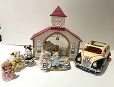 SYLVANIAN RED ROOF WEDDING CHAPEL DANTE CAT  BRIDE & GROOM CAR VICAR GUESTS ETC