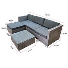 4 Seater Garden Corner Sofa Set Rattan L Shaped Grey Furniture Outdoor Patio Set