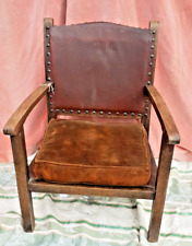 Early 20th Century French Oak Childs Chair Studded Leather Back H 56cm W 43cm 