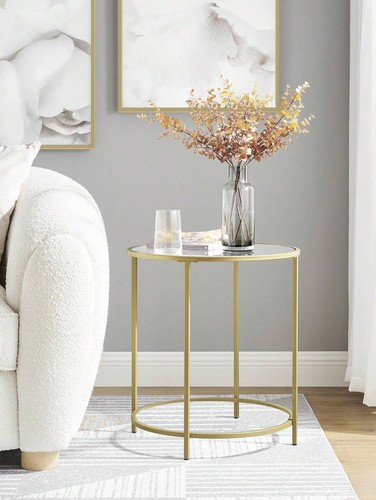 Gold round side table tempered - gold,