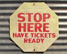 VINTAGE STOP TICKET RIDE METAL CARNIVAL SIGN AMUSEMENT PARK tilt a whirl coaster