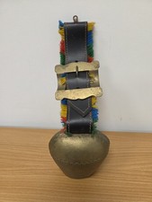 Vintage Swiss Brass Cow Bell With Leather Strap And Fringes