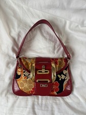 Dolce & Gabbana Vintage Red Floral Leather Gold Buckle Shoulder Bag Unique 2000s