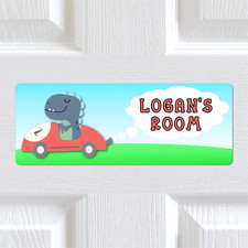 Personalised Any Name METAL Dinosaur Racer Boys Bedroom Door Sign Plaque. Kids