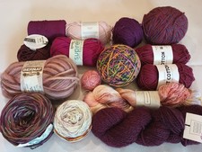 LOT 16 yarns burgundy magenta pink maroon destash wool tonal variegated 2+ LBS