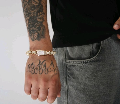Mens 9ct gold 12mm - gold, cz