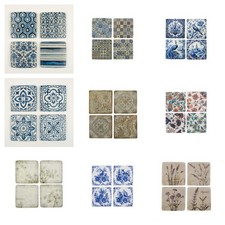 Set 4 French Shabby Chic Ceramic Tile Coasters