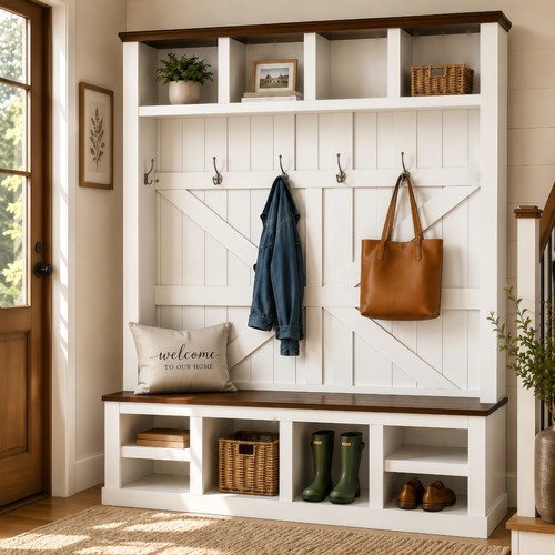 Farmhouse hall tree bench - tree, w/bench