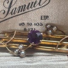 9ct Gold Brooch Amethyst &