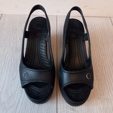 CROCS BLACK HAVANA SLINGBACK PLATFORM WEDGE OPEN TOE SANDAL HEEL CLOG W4 UK 2