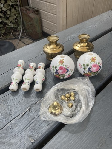 Vintage brass porcelain bed - brass,