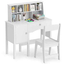 COSTWAY Kids Study Desk and Chair Set Children Wooden Craft Table & Chair-White