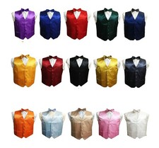 Kid Children Boy Satin Waistcoat Vest + Matching Bowtie Set For Suit Wedding