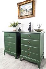 Profesionally Sprayed 2 X Green Stag Minstrel 4 Drawer Bedside Tables (pair)