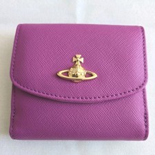 New Vivienne Westwood Purple-Pink Victoria Saffiano Leather Small Purse Coin Orb