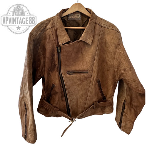 Vintage leather brown biker - vintage,