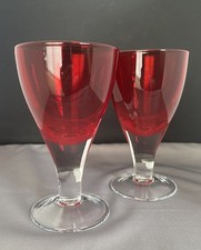 PAIR OF HAND BLOWN CRANBERRY