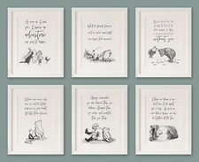 SET OF 6 Winnie the Pooh quote prints, A4, Black & White Monochrome, Unframed