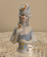 VINTAGE ANTIQUE GERMAN PORCELAIN PIN CUSHION HALF DOLL 2 inches Good condition